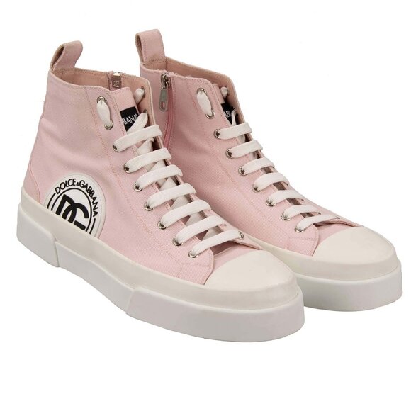 Dolce & Gabbana - DG Logo High Top Sneaker PORTOFINO Pink White 44 UK 10 US 11 - Picture 2 of 5